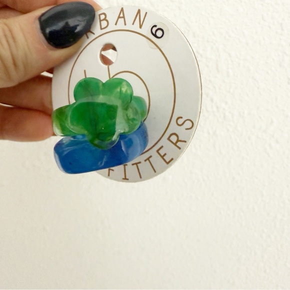 NWT Urban Outfitters Chunky Green and Blue Ring Set, Size 6 - Picture 1 of 3